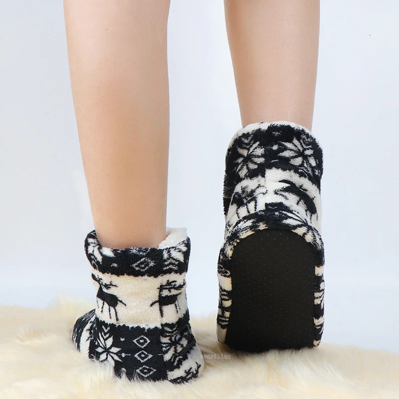 2pcs Women Warm Floor Socks Winter Thickened Plush Anti S Boots Soft Furry Indoor Shoes Christmas Year Slipper Shoes Boot 241025
