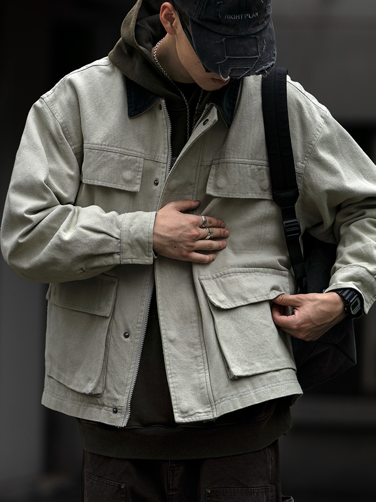 Spring Autumn Korean Fashion High-Quality Multi-Pocket Cargo Mens Clothing Haruku Vintage Safari Jacket Casual Coat