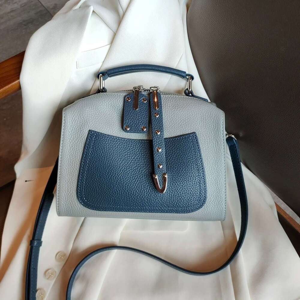 2025 popular blue leisure soft top layer cowhide leather womens shoulder fashion daily use ladies female hand bag