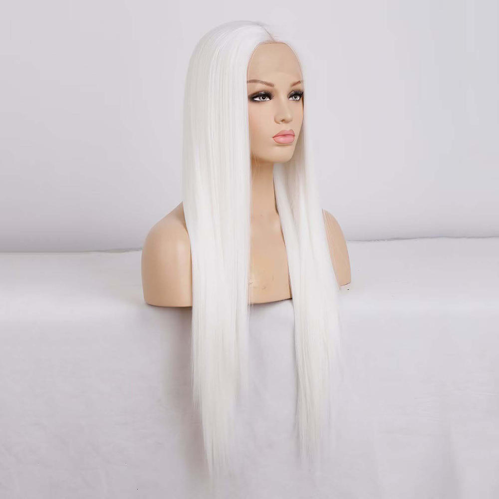 Snow White Wigs for Women Long Straight Sier Frontal Synthetic Lace Front Wig Glueless Natural Haire Daily Party Cosplay