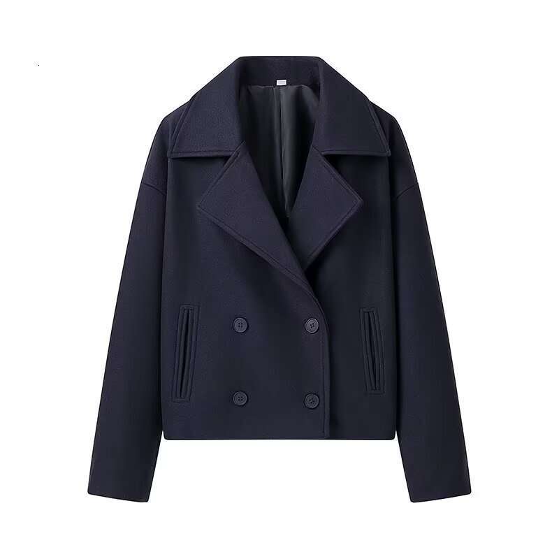 TWomenSolid Soft Tweed New Fashion Casual Simple Short Fall Winter Coat Double-Breasted Jacket