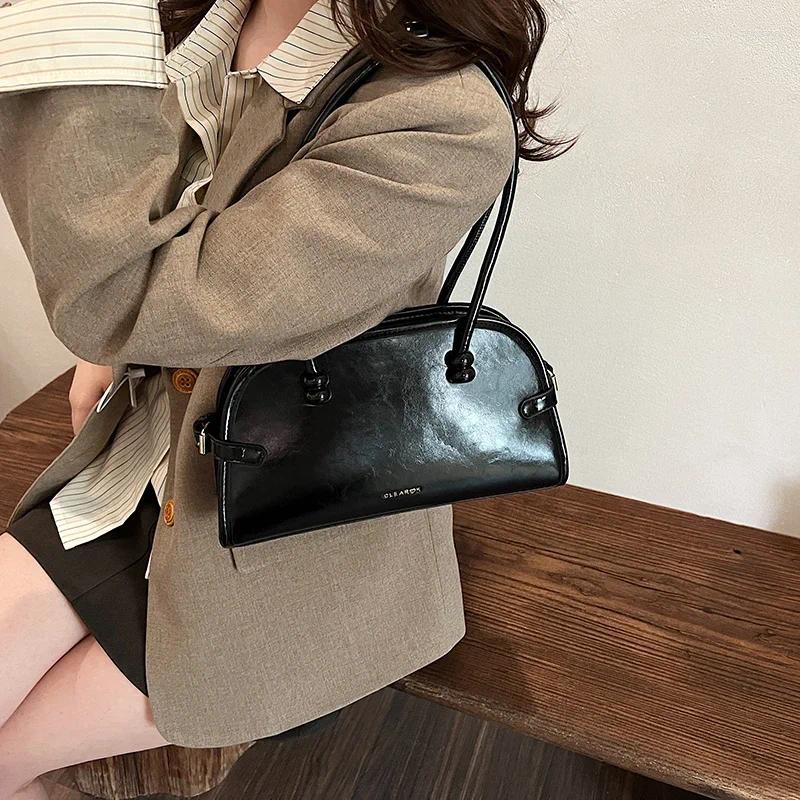 Evening Bags Sense Of Glossy PU Shell Shoulder Solid Zipper Grace High Quality Commute Handbags For Women 2024 Fashion