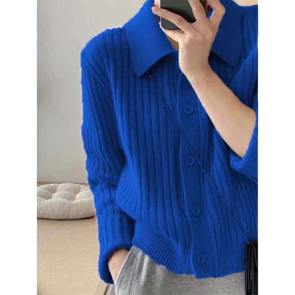 Temperament Lapel 100 Pure Cashmere Knit Cardigan Blouse Autumn And Winter Loose Sweater Wool Coat