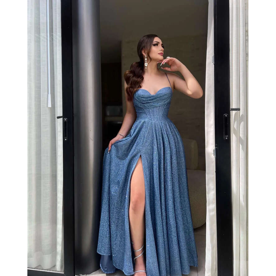 Navy Blue Evening Gown Spaghetti Sequins A E Party Prom Dresses Backless Glitter Formal Long Dress For Special Ocn 0515