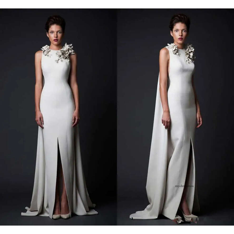 Jabotian Krikor Sheath Evening Dresses Paolo Sebastian Front Split Or Length Jewel Neck Formal Wear Prom Party Gown Robe De Soiree