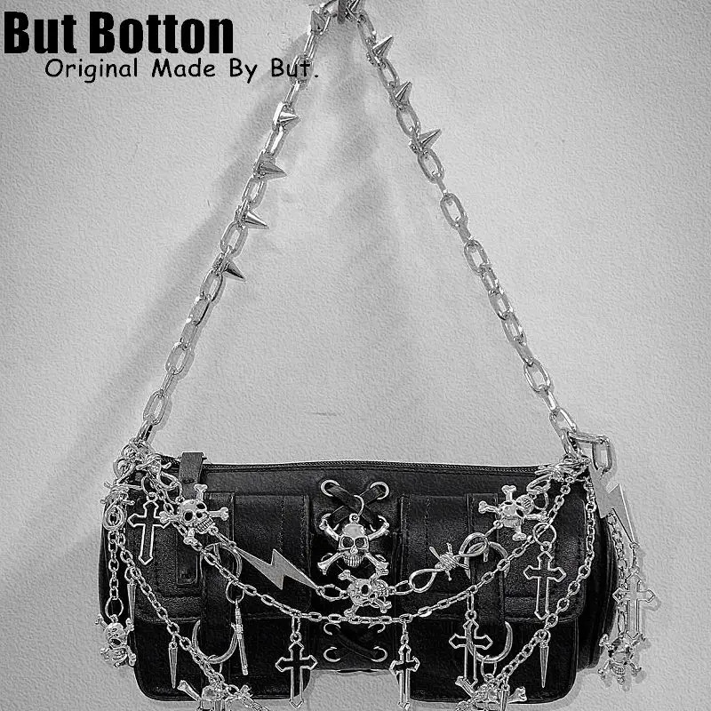 Unique Custom chain Vintage Y2K Girl Women Bag Gothic Lolita Single Shoulder underarm Bags Ladies Hip hop Punk Handbag Tote 241024