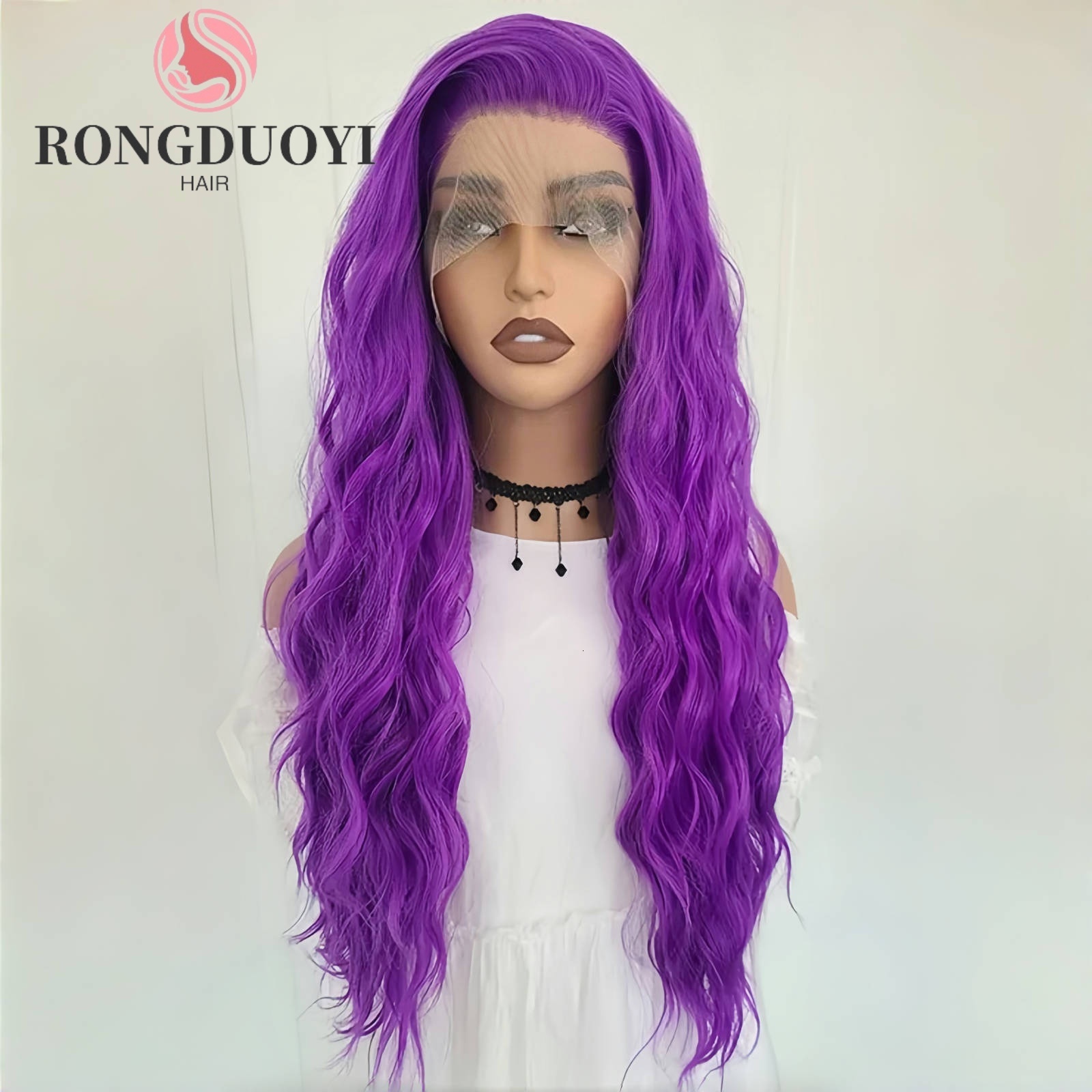 Purple Deep Wave Synthetic Long Curly Wavy Front Wig Natural Colored Hair 13X4 Lace Frontal Wigs for Women Party