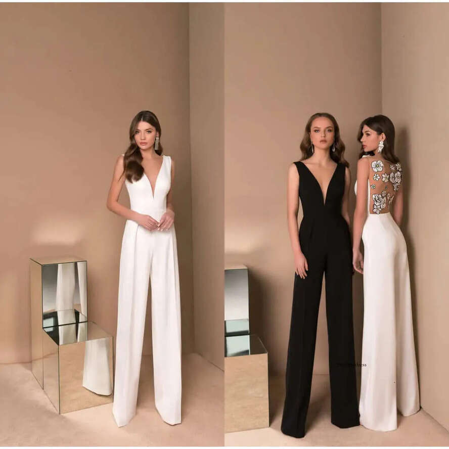 Elegant V-Neck Sleeveless Satin Applique A-E Evening Prom Pant Suits Or Length Party Dress 0508
