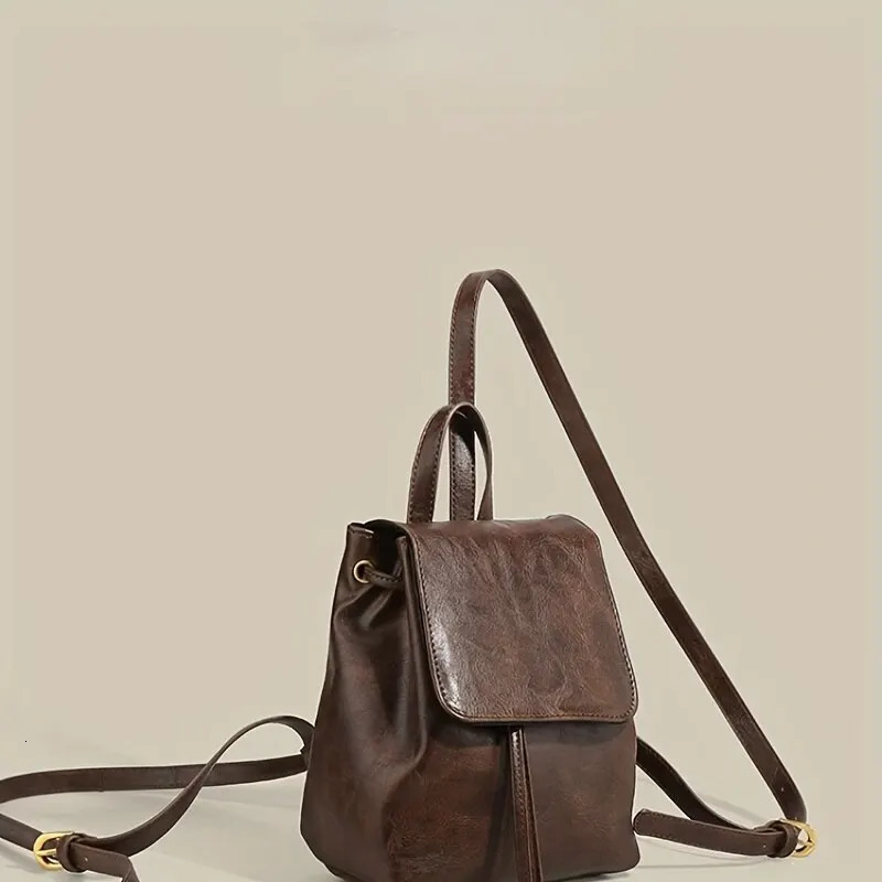 Small Drawstring Flap Backpack Women Mini PU Leather Textured School Backpack Fashion Travel Bag Bakpacks 241025