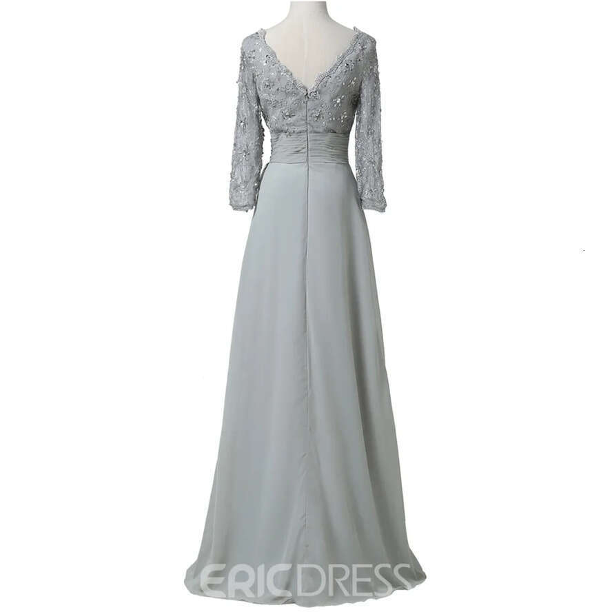 Plus Size A E Mother Of The Bride Dresses V Neck 3/4 Long Sleeve Backless Wedding Guest Dress Lace Crystal Sweep Train Evening Gown 0431