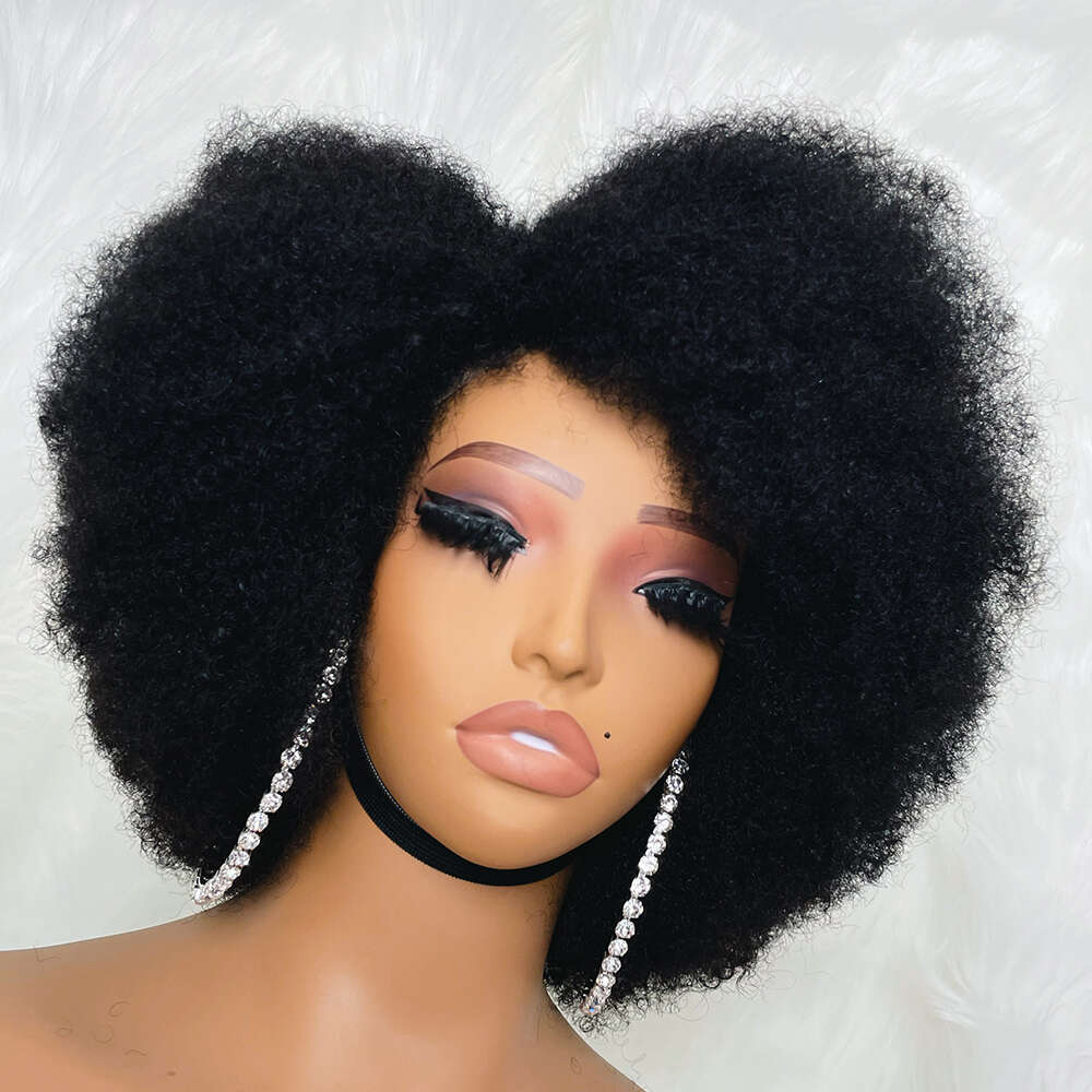 Afro Kinky Curly Lace Front Wig Natural Color Bob Human Hair Hairline X Density Short Wigs