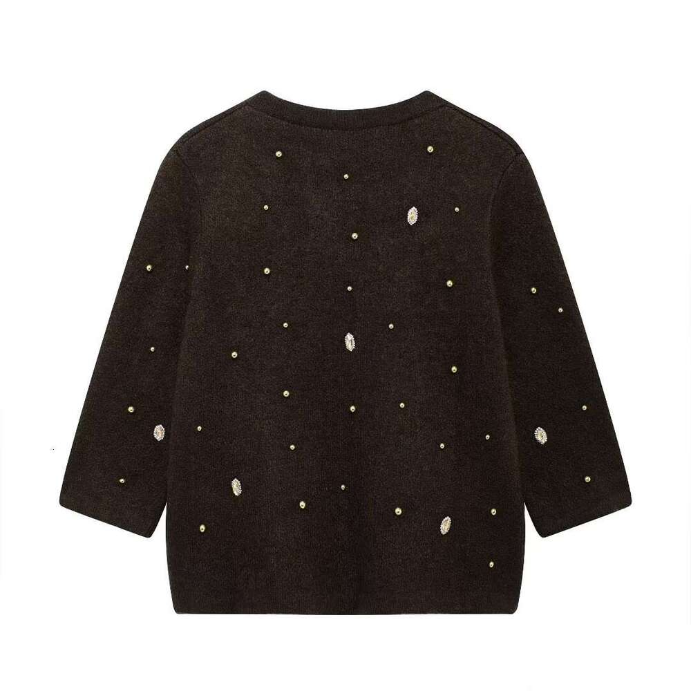 TRAFZA Women Vintage Soft Tweed Button Jewel Embellished New 2024 Autumn Fall Fashion Jacket With Pocket