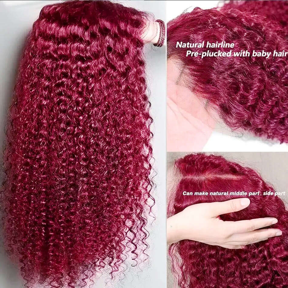 Inch J Burgundy HD Lace Front Wig Density X Red Curly Human Hair Colored Deep Wave Frontal For Women