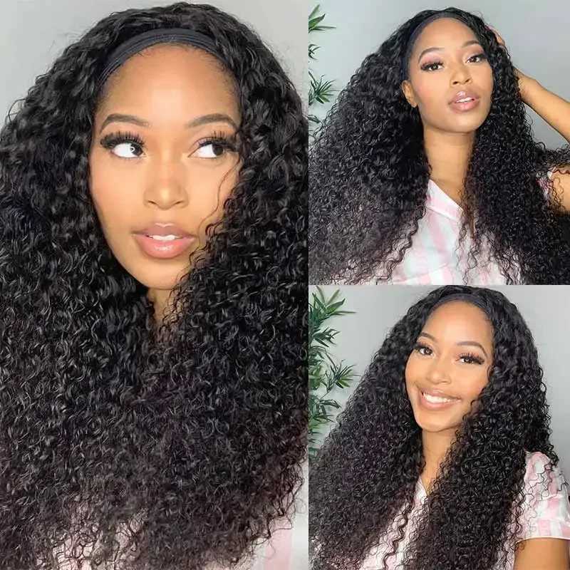 Twisted Curly Headband Wig 180% Density Wear Off Water Wave Headband Wig 20 inches Brazilian Hair Non Glued Wig M241028