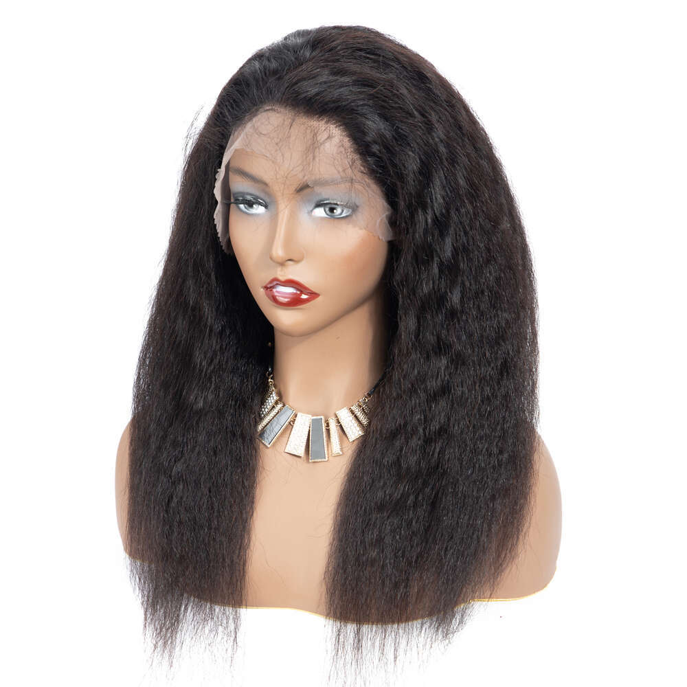 Kinky Straight Human Hair Wigs Lace Frontal Pre Plucked x Front Wig For Woman