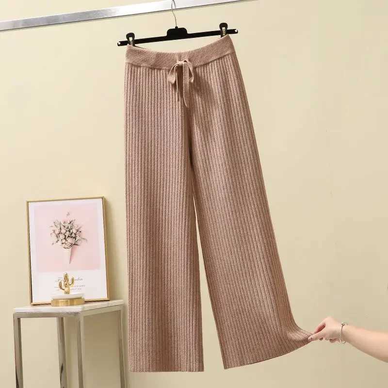 Womens Wool Wide-Leg Pants Fall/Winter High Waist Drooping Slimming Casual Loose Straight Knit Mop TrousersX241028