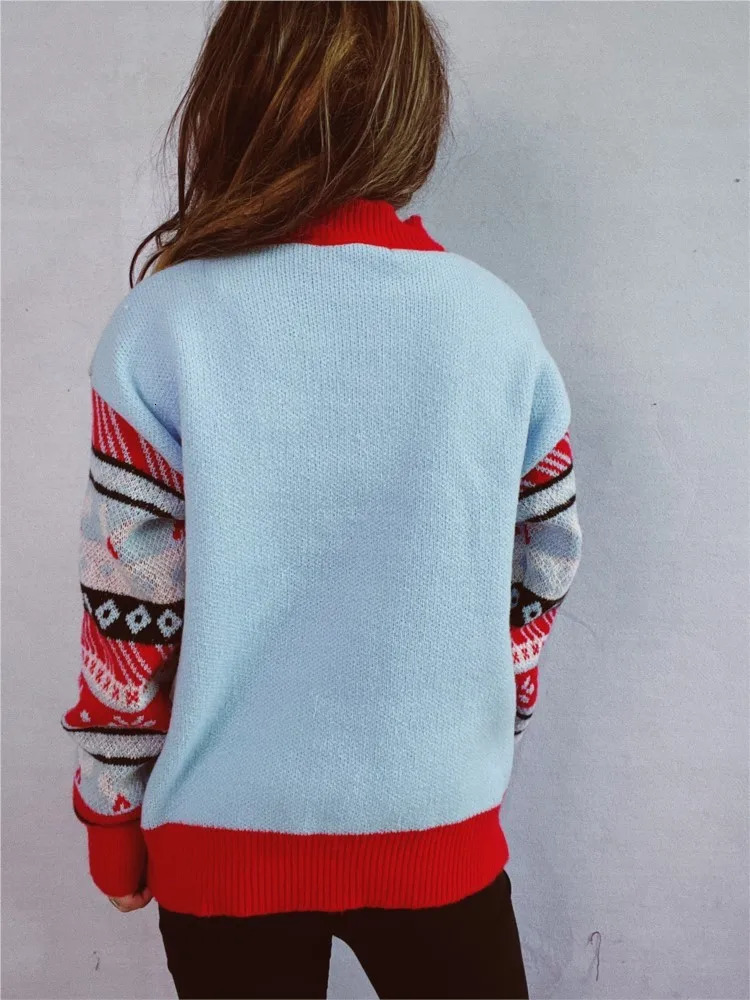 Ugly Santa Claus Knitted Sweater Womens Autumn/Winter Loose O-neck Long Sleeve Red Zipper Jumper 241025