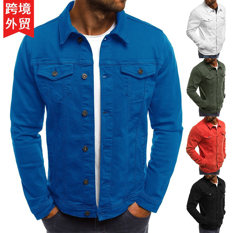 2024 new designer European size winter men's youth denim jacket slim fit workwear solid color thick shirt jacket
