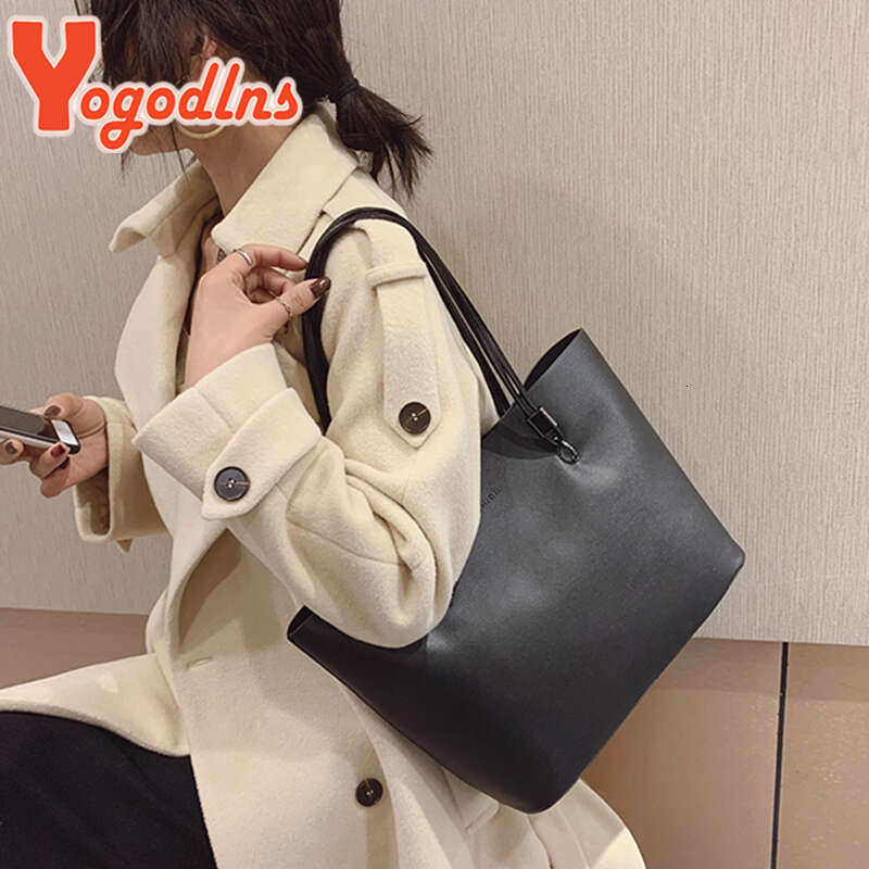Women Ydlns Shoulder Bag Soft PU Leather Shopping Tote Large Capacity Teenager Bookbags Winter New Solid Color Purse