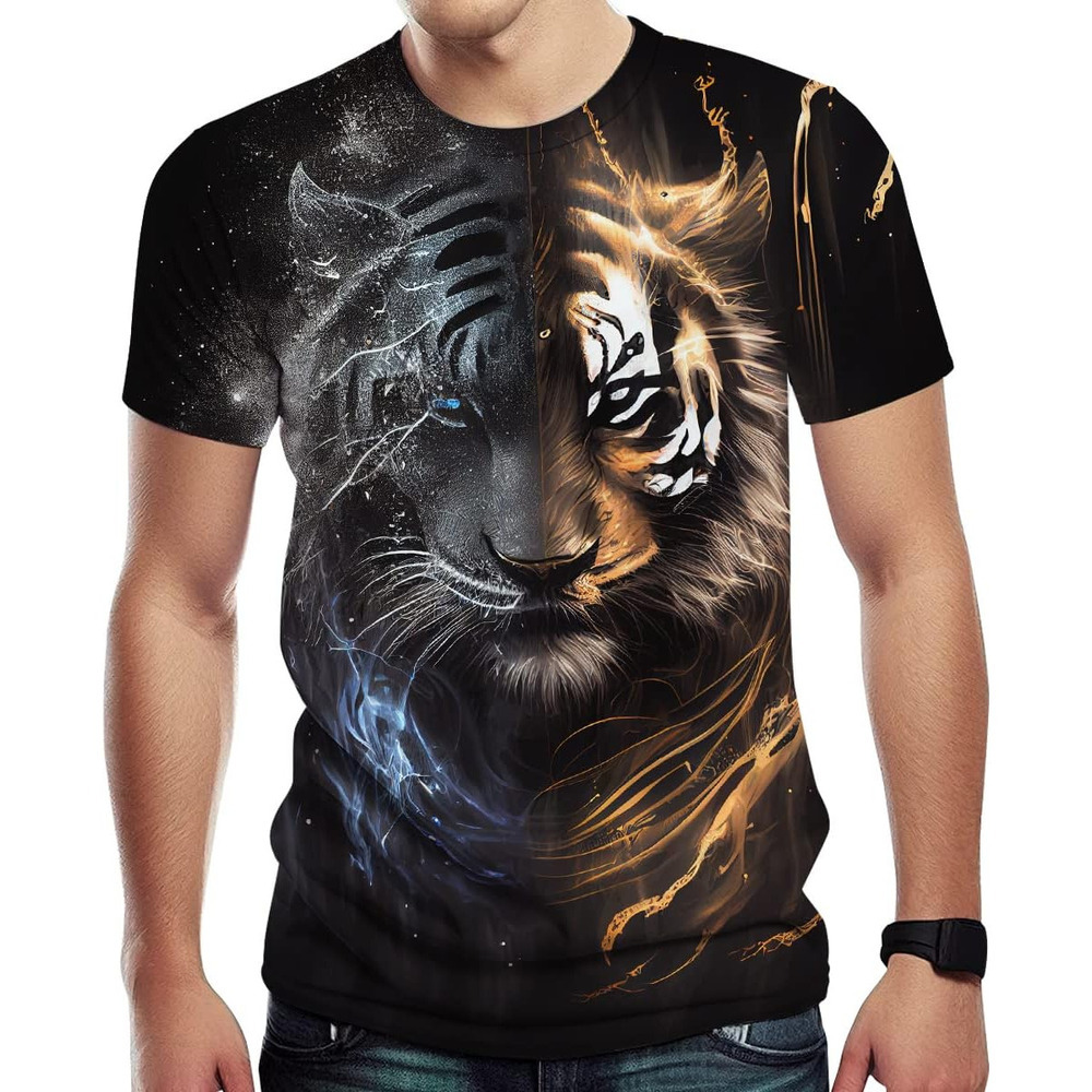 Mens T shirt Casual Lion Tiger Wolf Print T-Shirts for Men Novelty Animal Graphic Shirt with Short Sleeve tee Casual tops summer clothes