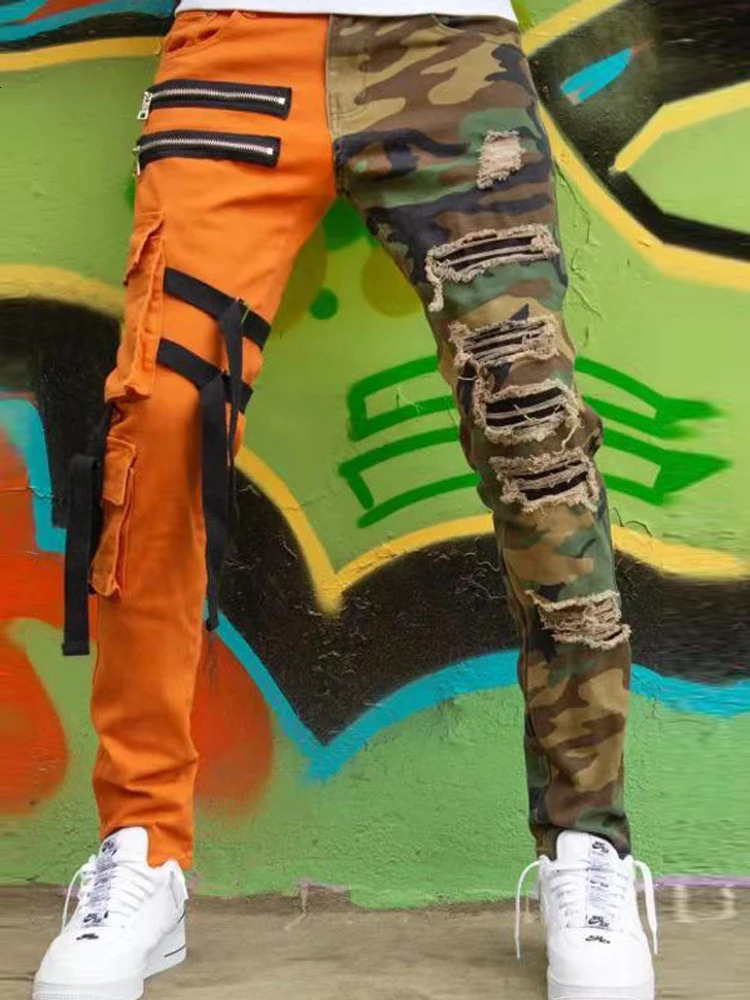 2024 Mens Jeans High Street Straight Loose Overalls Oversized Stitching Denim Trousers Fashion Hiphop Casual Pants 241028