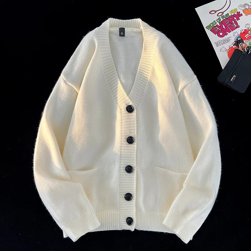 Autumn and Winter Korean Fashion Versatile Casual Cardigan Ribbed Vneck Sweater Jacket Mens Light Jacquard n 241024