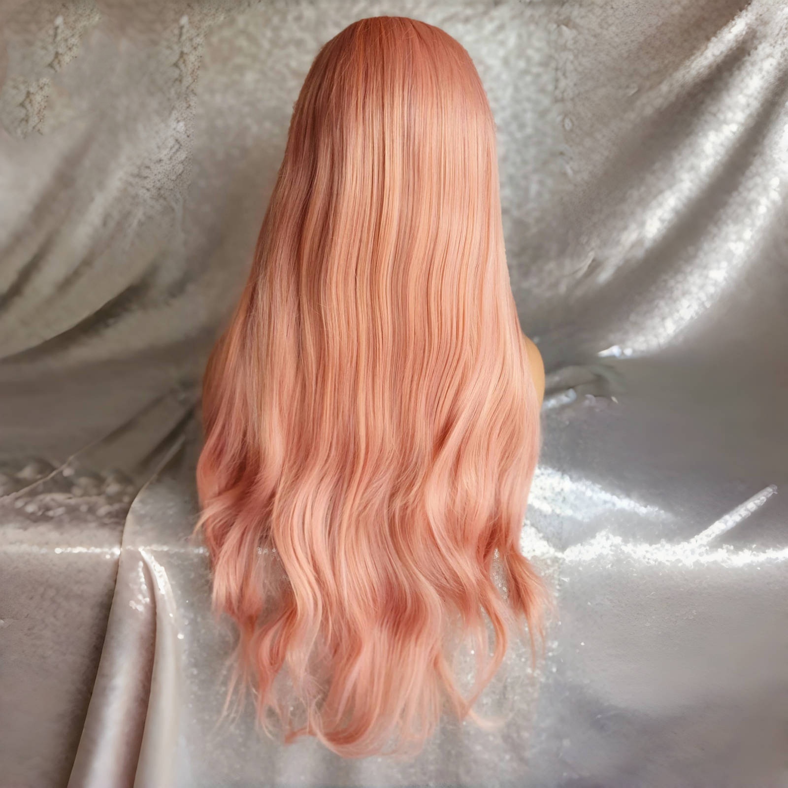 Light Natural Wavy Synthetic Wig Long Pink Hair Colored Frontal 13X4 Lace Front Wigs for Women Party Cosplay