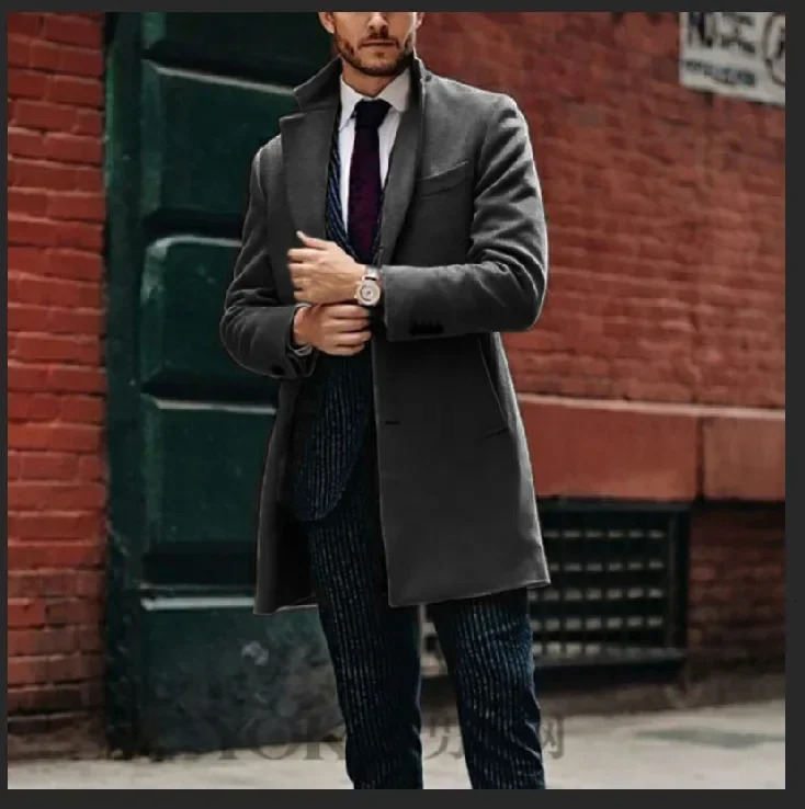 British Style Mens Midtolong Overcoat for Spring and Autumn Korean Style Fashionable Business Woolen Highend Overcoat 241024