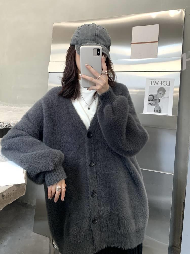 Imitation Mink Fur Sweater Jacket Women S Autumn Winter New Korean Version Loose And Lazy Style V Neck Knitted Cardigan For Women F1028#45