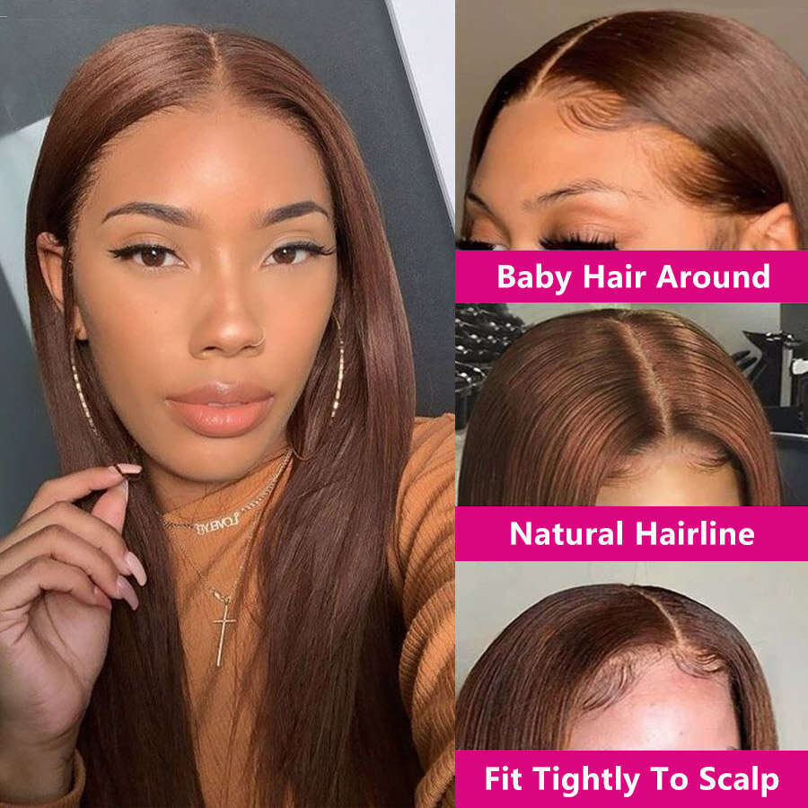 Chocolate Brown x HD Lace Frontal Wig Human Hair Pre Plucked Inch Straight Front Wigs