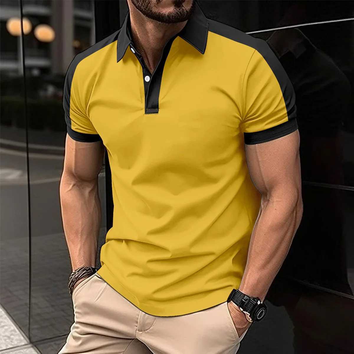 New Cross-border Men Casual POLO Shirt Fashionable Lapel Button Business Color Matching Versatile T-shirt TopXJ250108