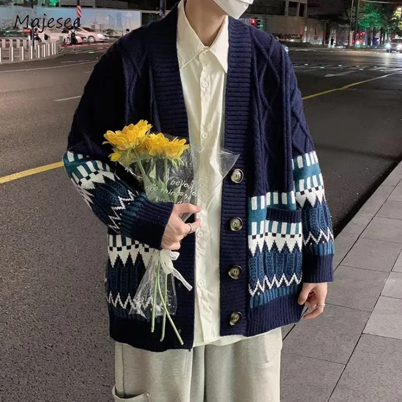 Colorful Cardigan Men Fashion British Style Traditional Allmatch Comfortable Baggy Twisted Knitwear Chic Advanced Long Sleeve 241024