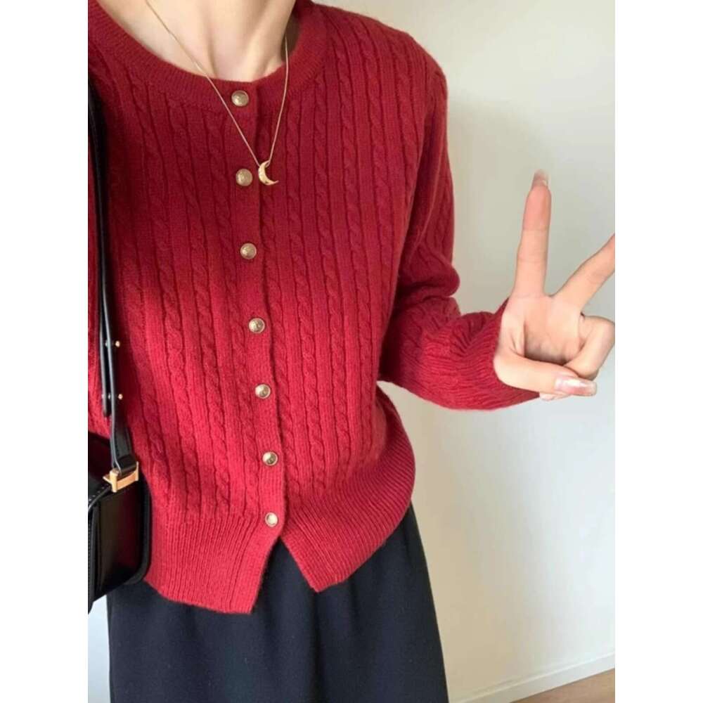This Year's Popular Round Neck Twist 100 Pure Cashmere Cardigan Coat Female Autumn And Winter Loose Thick Sweater Knit Top