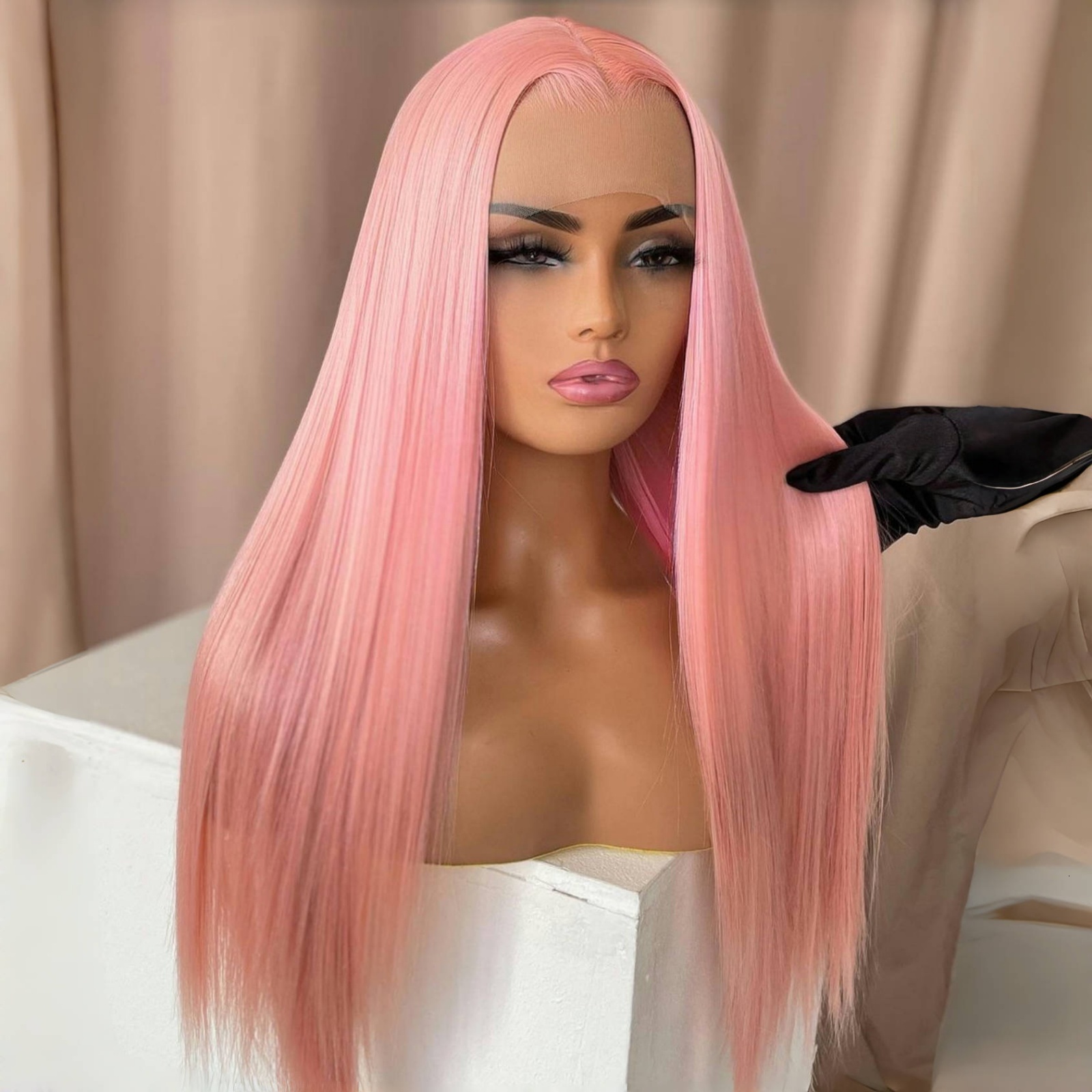 Lace Front for Women Synthetic Pastel Pink Hair Long Silky Straight Natural Wigs 13X4 Frontal Party Colored Wig Cosplay