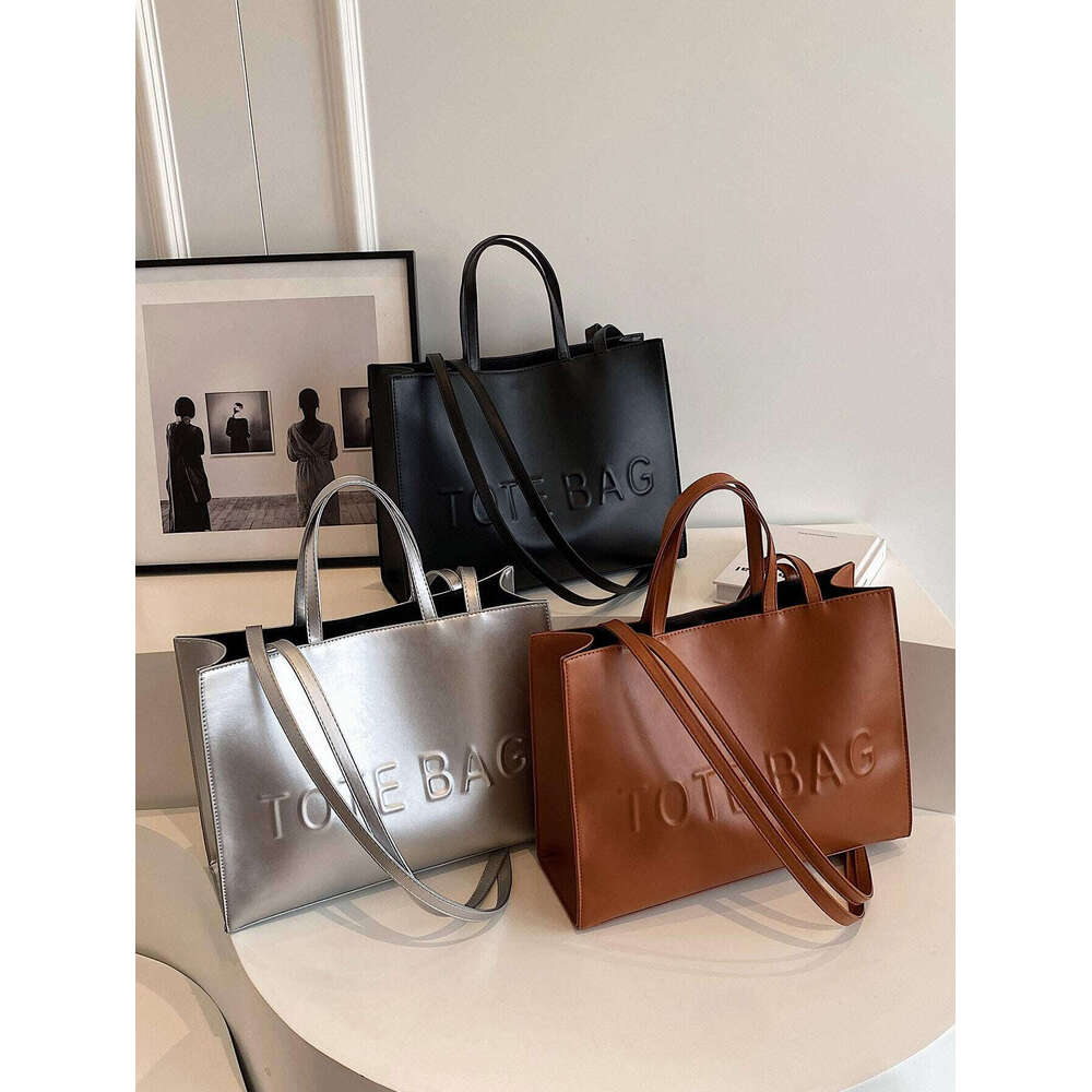 Large Capacity Fashionable Tote With Letter Print Fashion Solid Color Simple Crossbody Women Casual Handbag Shoulder Bag