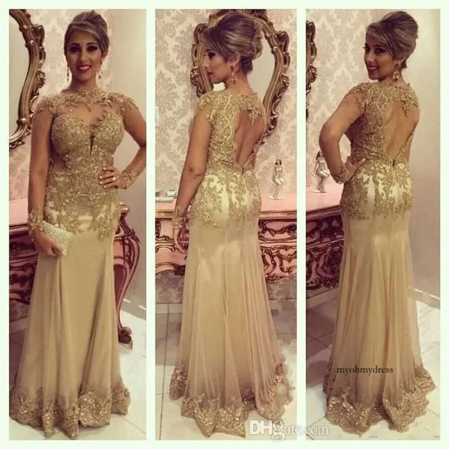 Arabic Gold Prom 2018 Sequins Appliques A E Long Sleeves Evening Beaded Backless Or Length Party Dresses Plus Size 30 0510