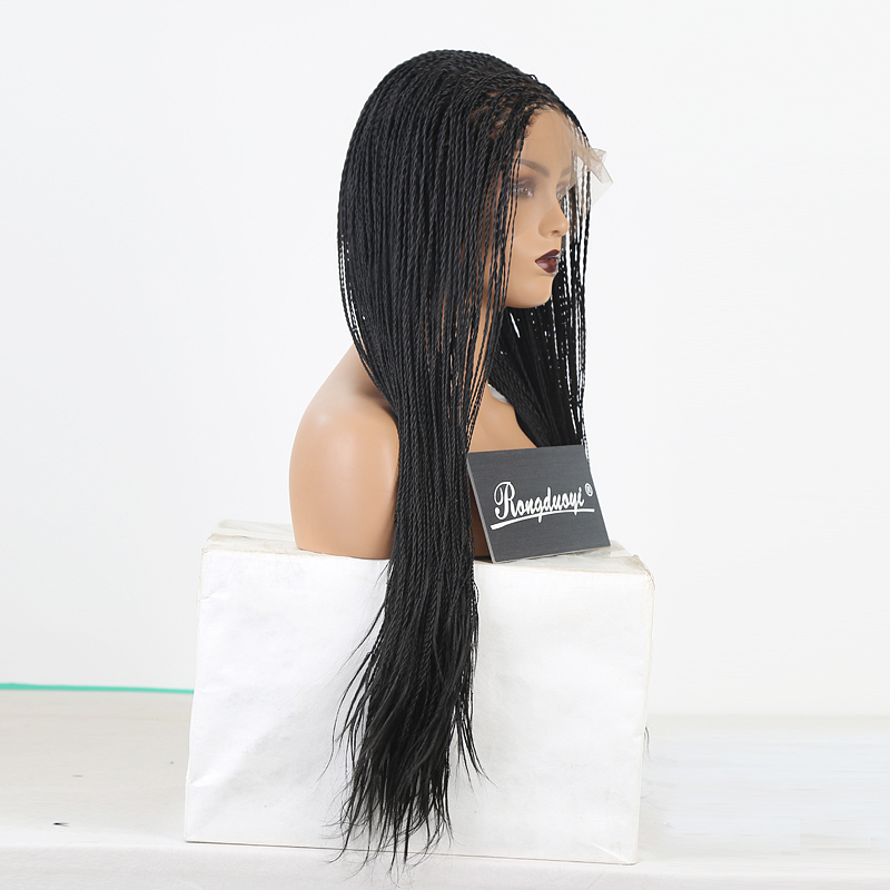 RONGDUOYI 500pieces 3 Synthetic Hair Lace Front Long Heat Resistant Braided Wigs For Black Women Twist Braids Wig