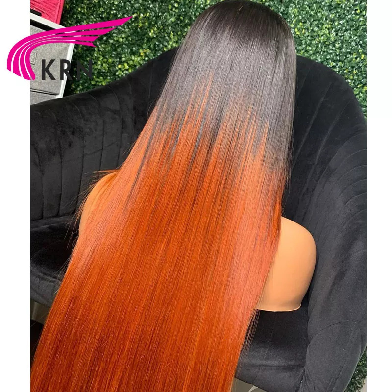 KRN 1B Ginger Color Lace Front Human Wigs With Baby Pre Plucked 26inch Straight For Women Brazilian Remy Hair KR