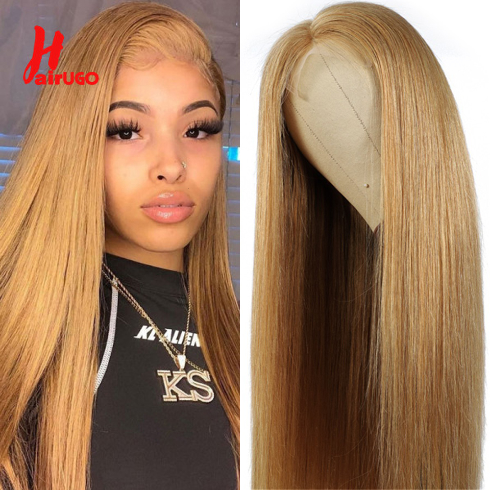 #27 Honey Blonde 13x4 Front 4x4 Lace Closure Remy Straight Human Hair Wigs For Women HairUGo