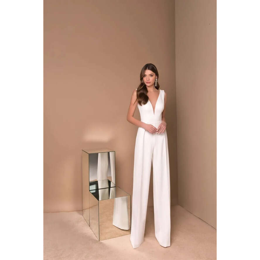 Elegant V-Neck Sleeveless Satin Applique A-E Evening Prom Pant Suits Or Length Party Dress 0508