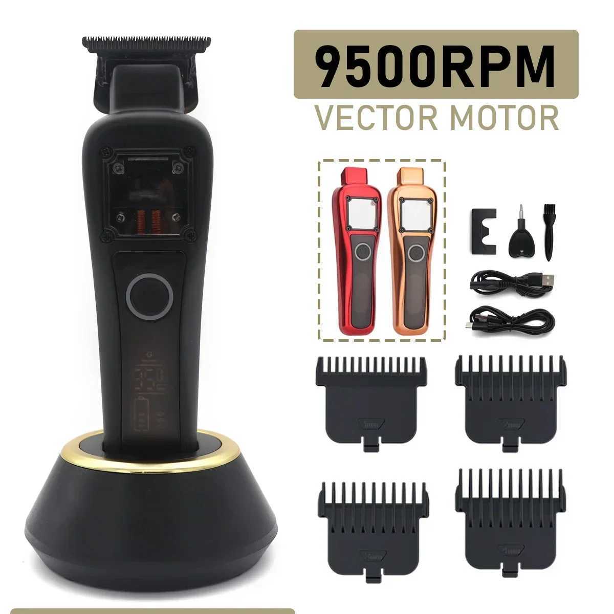 9500RPM Mens Vector Motor Trimmer DLC Blade with Base Charger LCD Display Professional Hair Clipper W241028