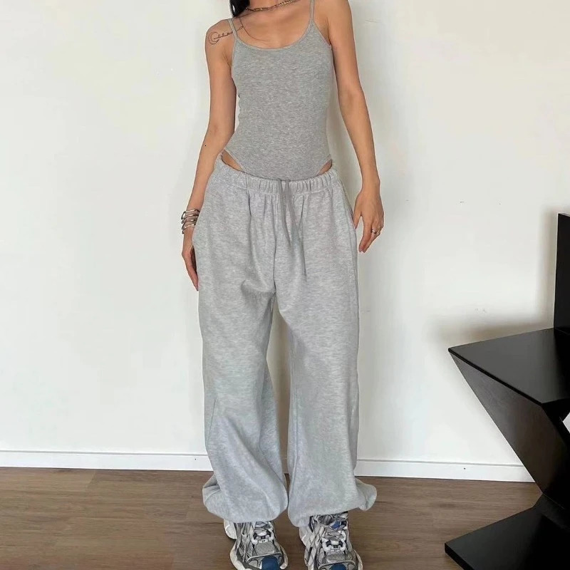 Deeptown Oversized Y2k Grey Sweatpant Joggers Vintage Harajuku Korean Style Pants Hip Hop Casual America Retro Trousers 241024