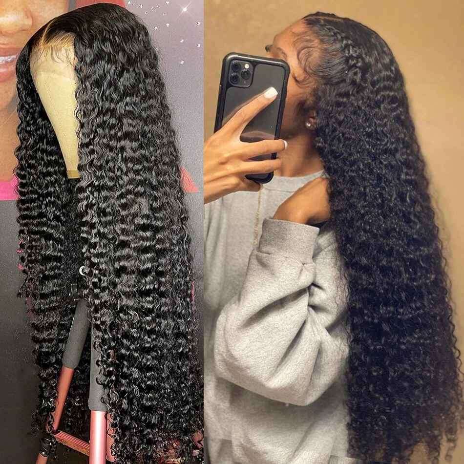 x Deep Wave Lace Front Wigs Human Hair Pre Plucked HD Inch Curly Closure Wig for Women