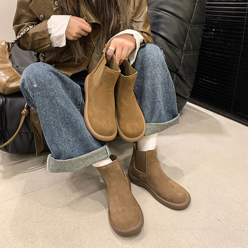 Women Fashion Boots:Retro Style Thick Sole Martin Boots Winter New Trendy Versatile Round Toe,Light Tan/Coffee,Free shipping