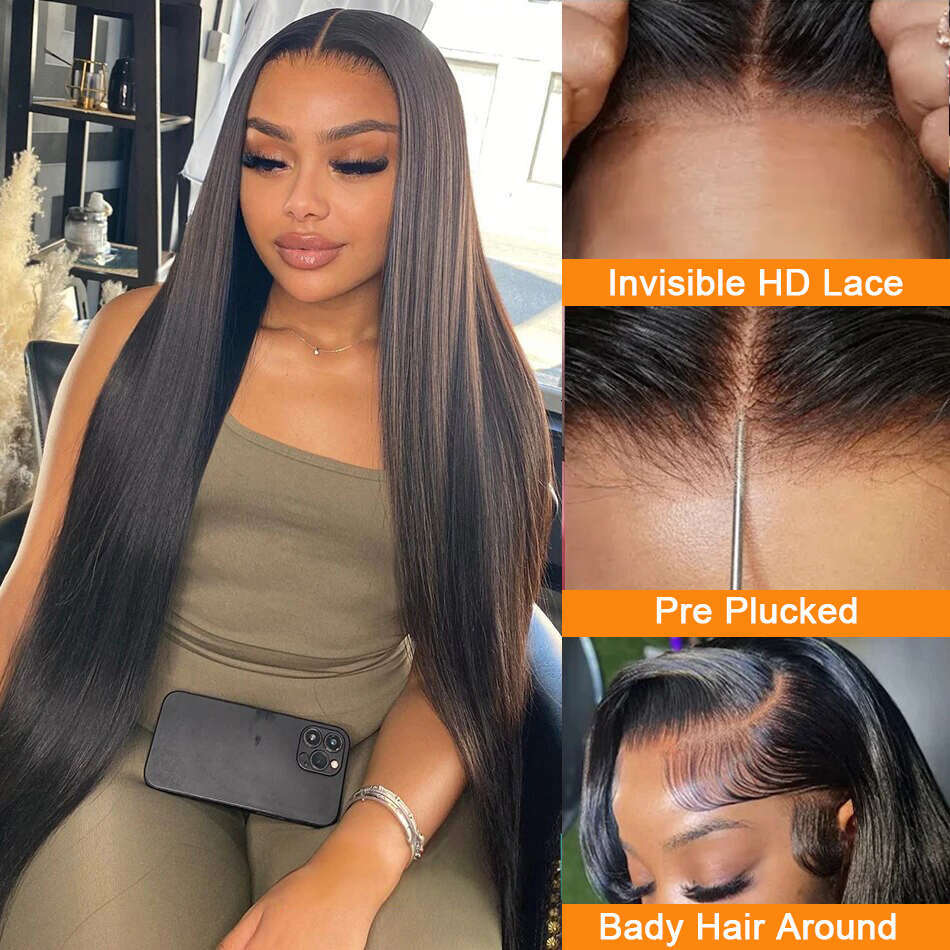 Straight x HD Transparent Lace Front Wig Inch Frontal Wigs Human Hair Density Brazilian Natural Black
