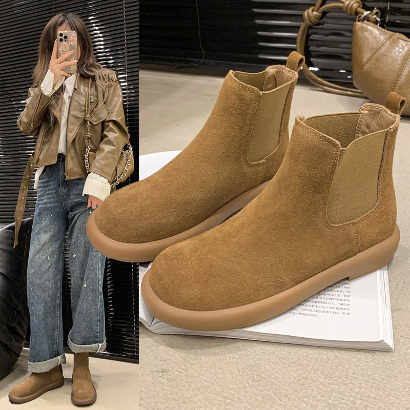 Women Fashion Boots:Retro Style Thick Sole Martin Boots Winter New Trendy Versatile Round Toe,Light Tan/Coffee,Free shipping