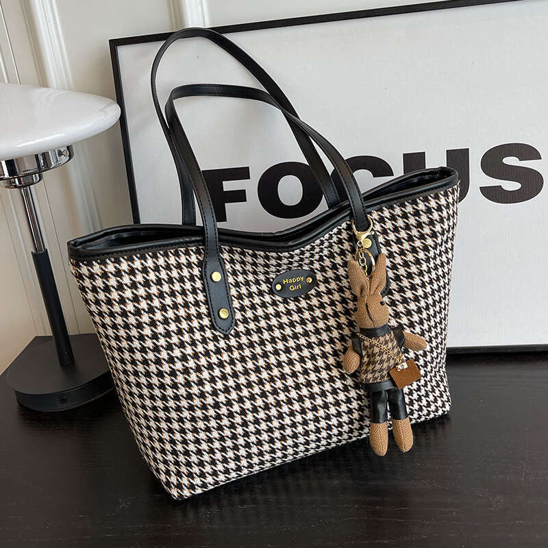 Thousand Bird Grid for Women's Spring/Summer 2024 New Fashionable Large Capacity Single Shoulder Underarm Bag, Premium Tote Bag