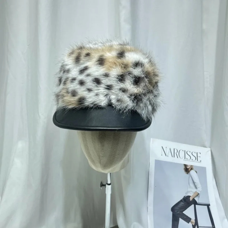 Fur Splicing Berets Women Korean Version Fashion British Leather Brim Painter sboy Hat Autumn Winter 241009