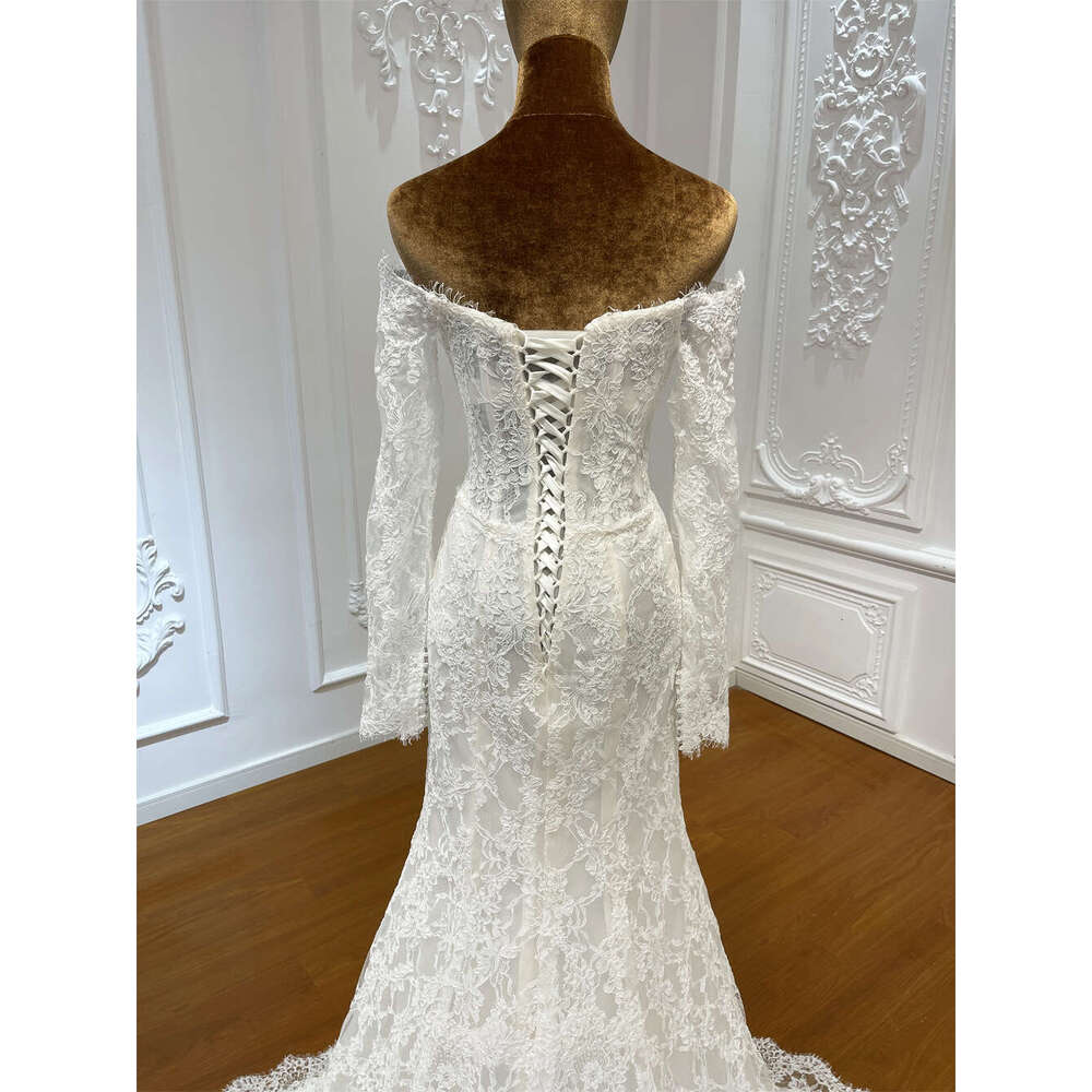Simple Lace Off The Shoulder Long Sleeve Mermaid Wedding Dress