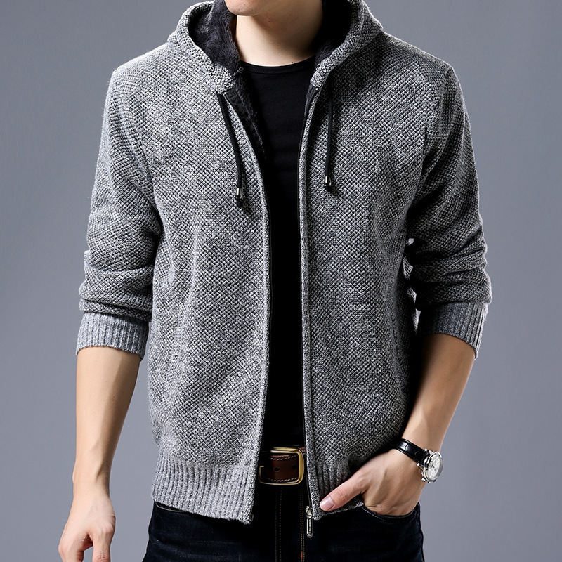 2024 new designer men's cardigan warm knit sweater autumn and winter new add velvet and thick coat men's jacket stand collar cardigan wool s